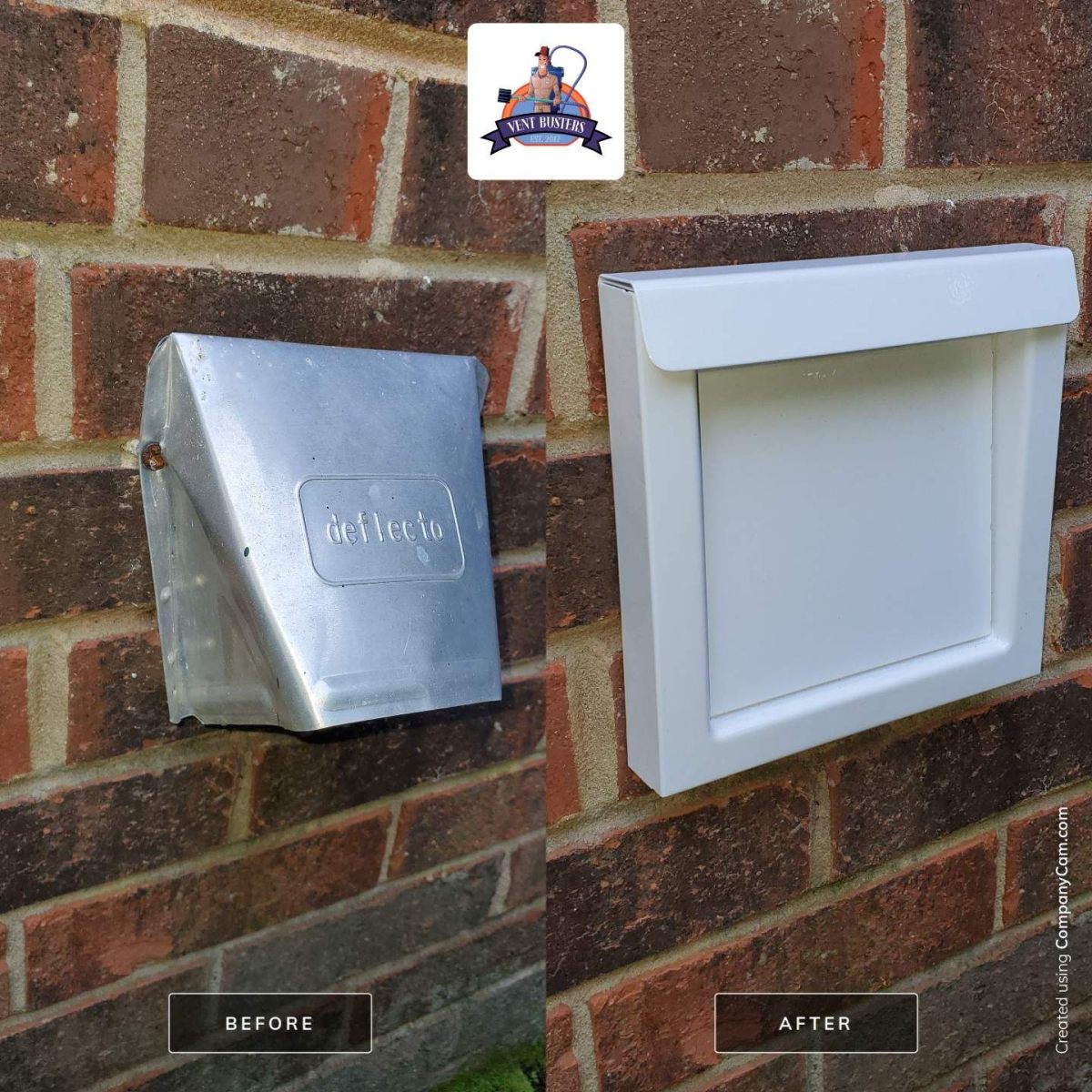 Metal vent cover mounted on brick exterior