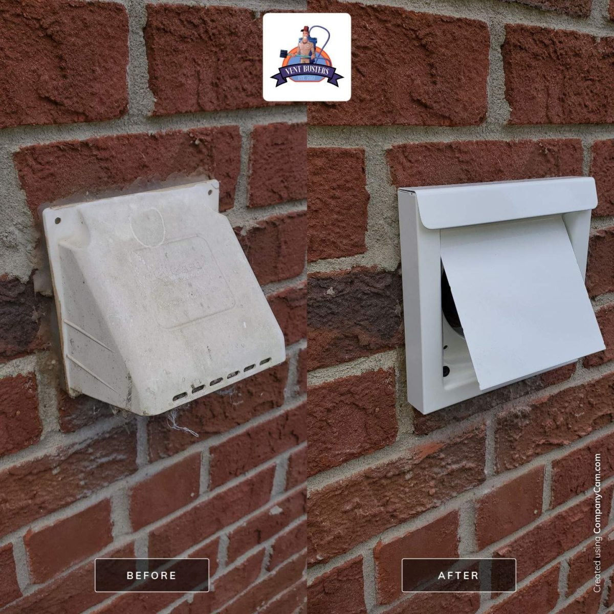Exterior vent cap installation before and after