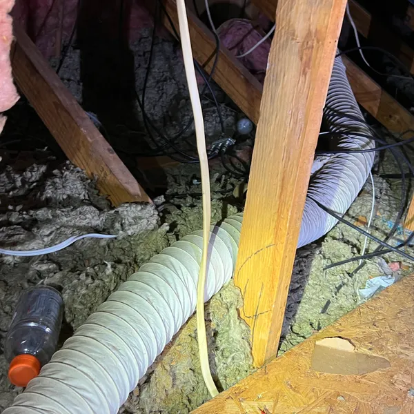 White plastic tubing behind dryer