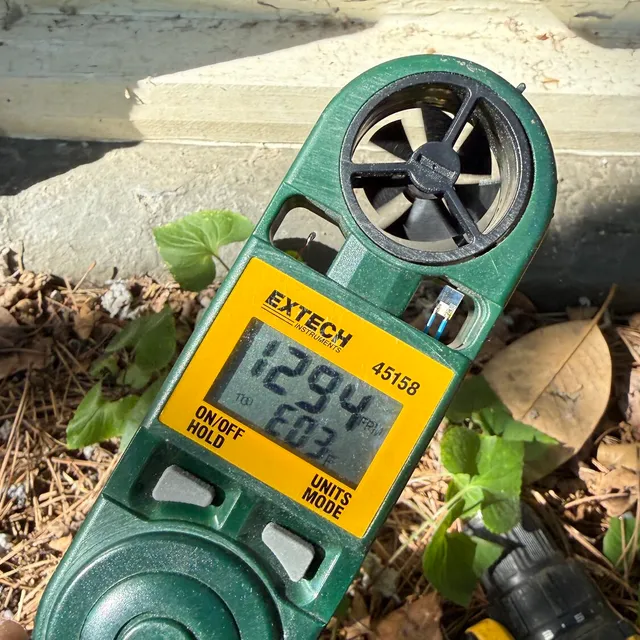 Airflow meter reading at a Sunset Hills vent cover after dryer vent cleaning