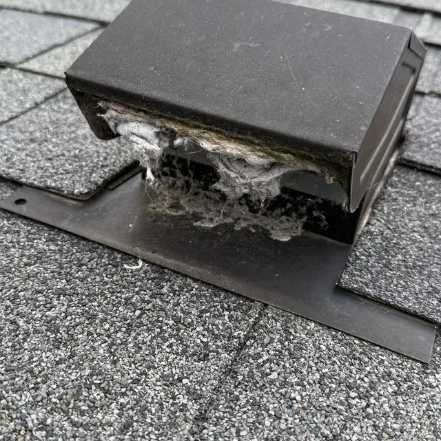 Roof dryer vent cover packed with lint in Coble Farm Greensboro