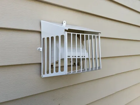 Defender lint-safe bird guard on vent