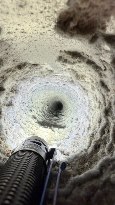 Lint packed inside a dirty dryer vent in New Irving Park Greensboro