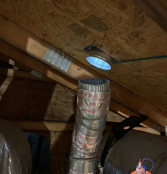 Mesh trap catching lint in roof vent Deep River Plantation