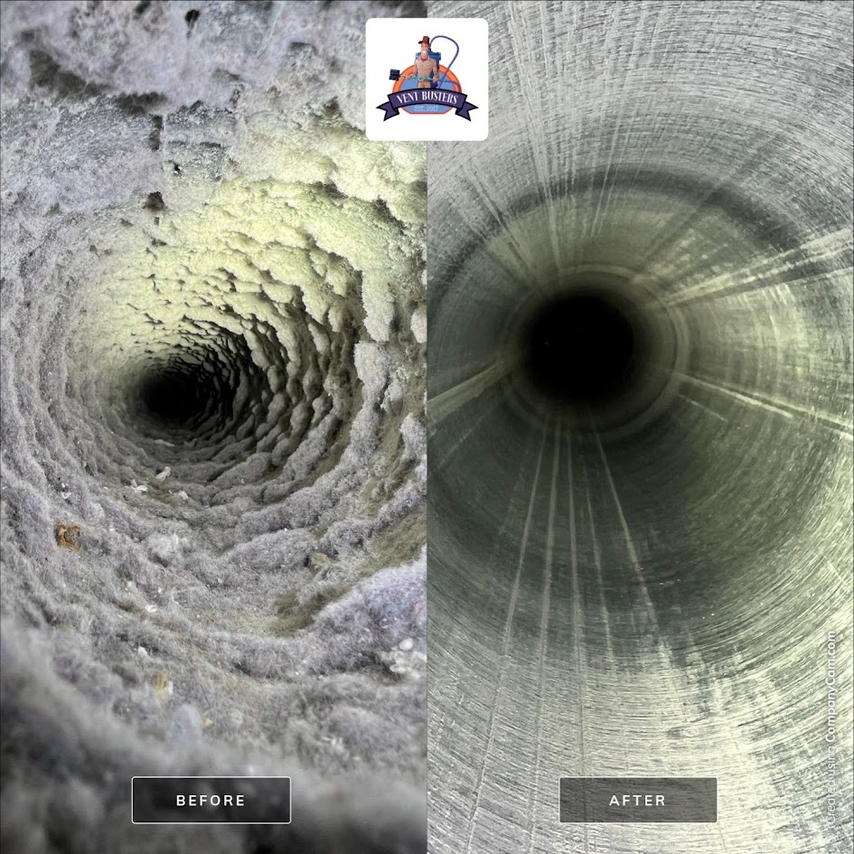 Dryer vent before and after professional cleaning comparison