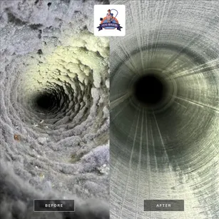 Dryer vent before and after professional cleaning comparison