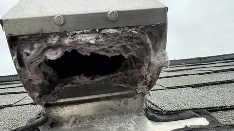 Heavy lint buildup on roof vent Stone Mill Village