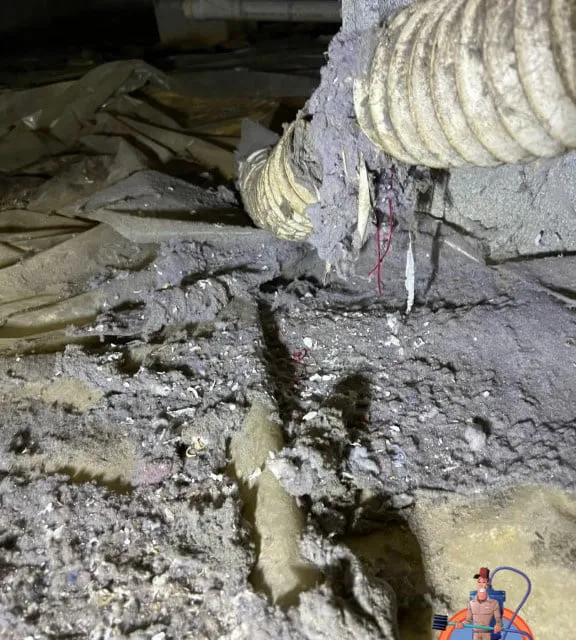 Dirty crawlspace with dryer lint buildup