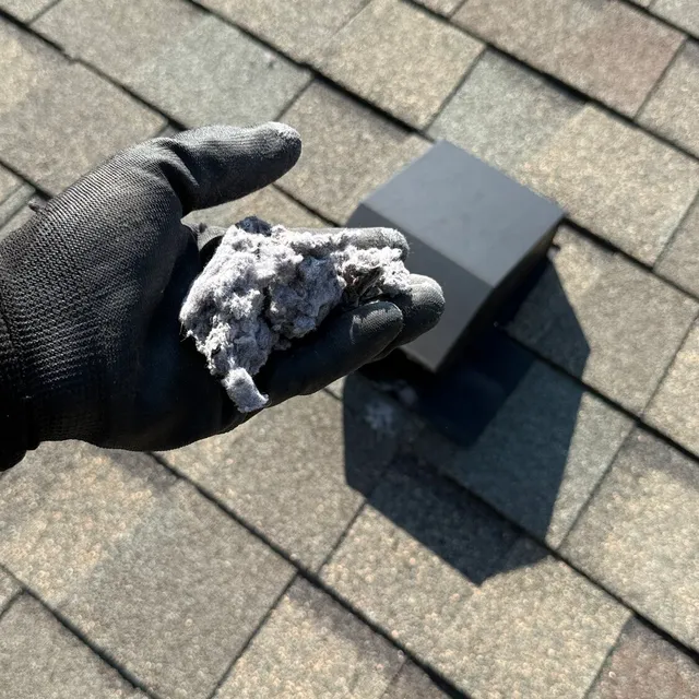 Lint pulled from a roof dryer vent cover in west Greensboro