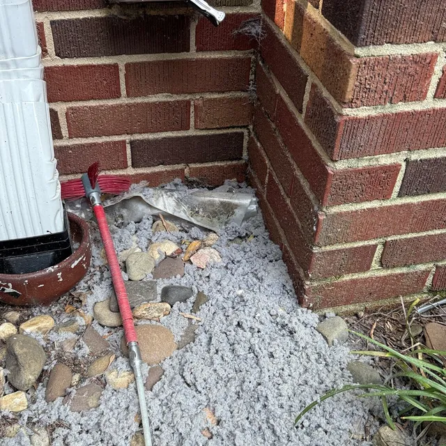 Lint pile and vent brush on river rocks under a Westerwood vent cover
