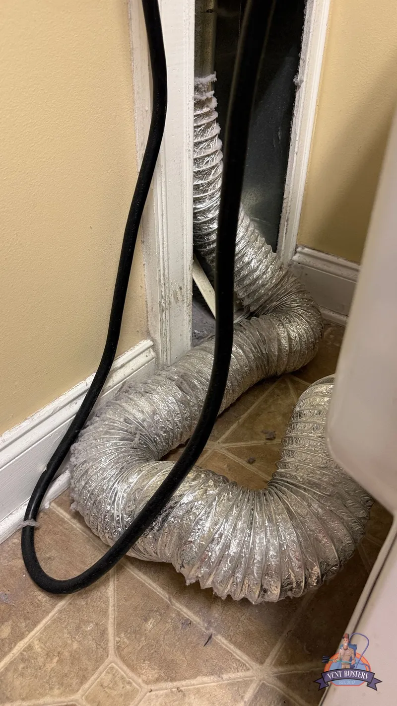 Long windy dryer vent hoses restrict airflow and cause big clogs