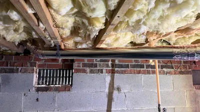 New metal dryer vent sealed with mastic and metal strapping in Creekridge Eden