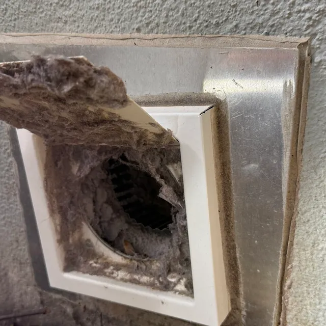 Heavy lint on a dryer vent cover flapper after a year of use in New Irving Park