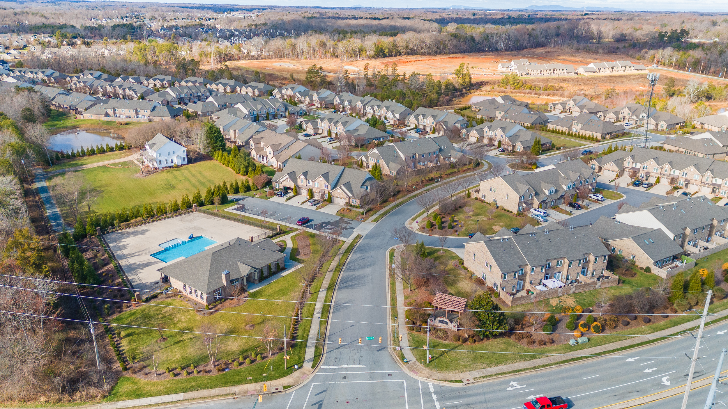 Aerial view of The Trellises townhome community in High Point